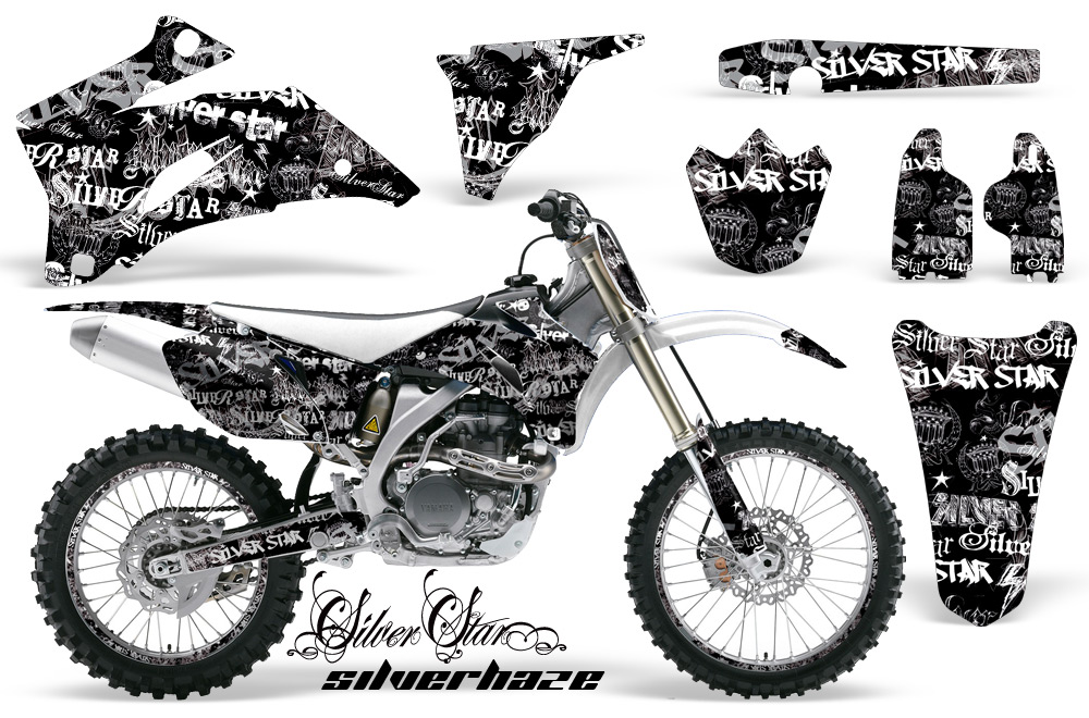 Yamaha YZ 250F 450F 02-09 Graphics Kit Silverhaze White BLACKBG NPs